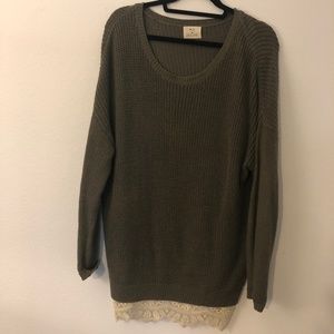 Olive Oversized Sweater With Lace Bottom